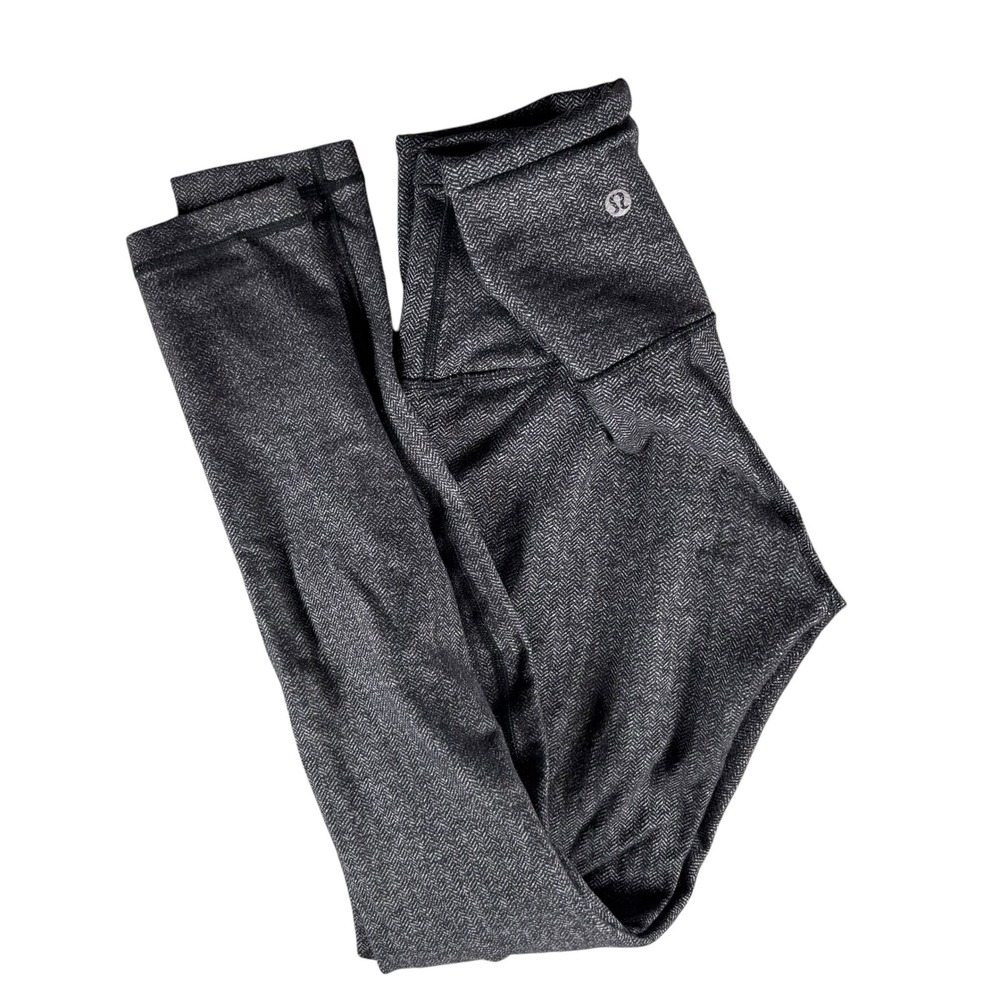 Lululemon Leggings Women 8 Black Herringbone High Rise Athletic Yoga Pants